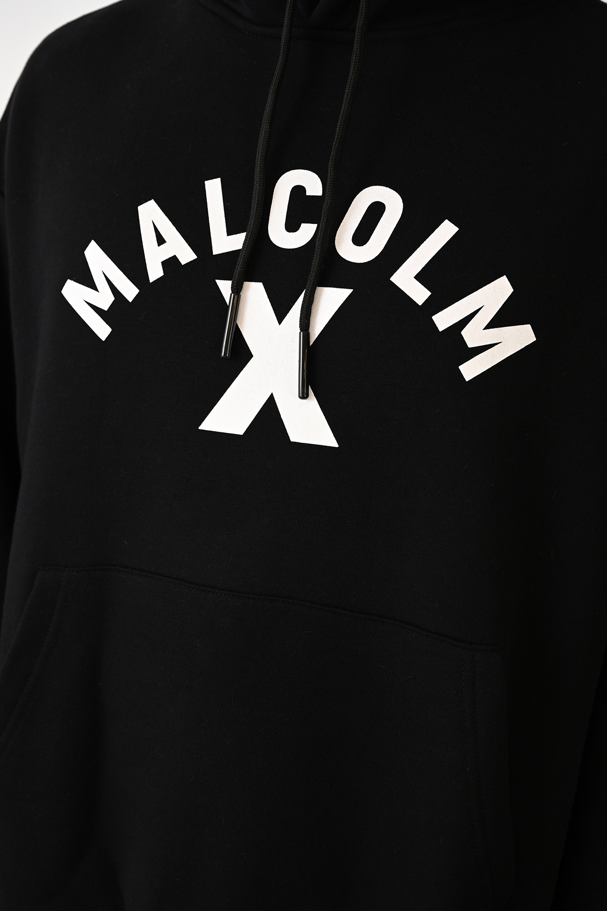 Malcolm X Tasarım Kapüşonlu Siyah 3 İplik Şardonlu Sweat 24'