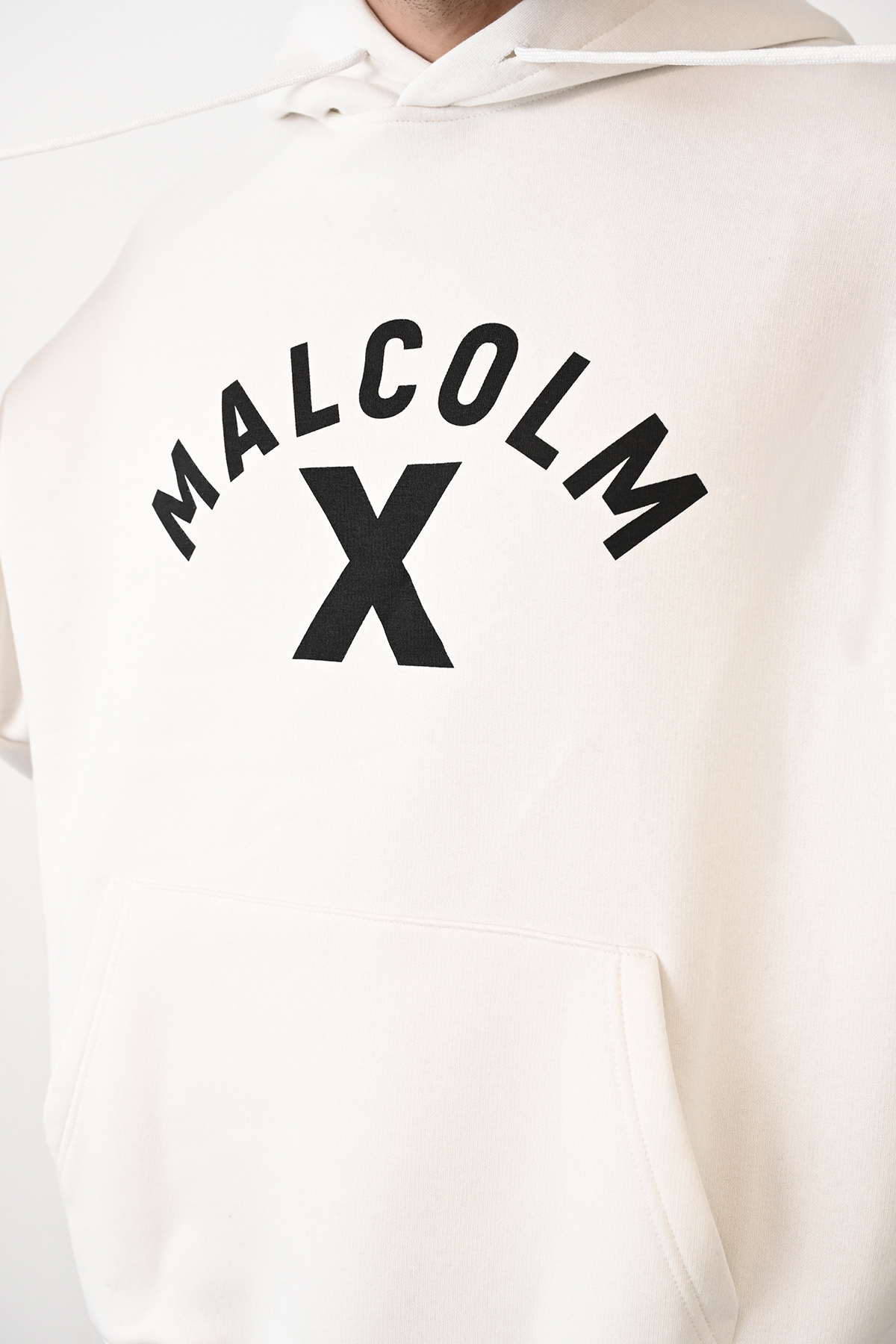 Malcolm X Tasarım Kapüşonlu Beyaz 3 İplik Şardonlu Sweat 24'