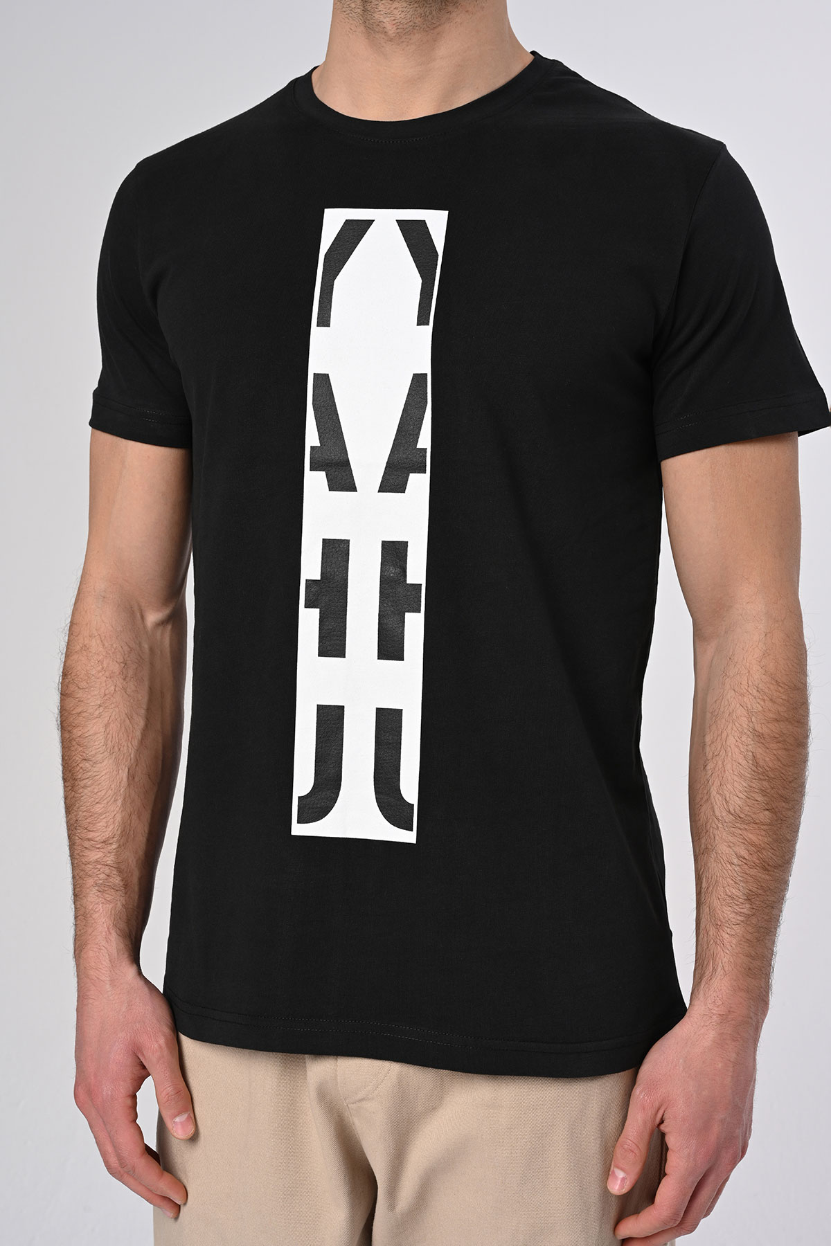 Yahu Tasarım Bisiklet Yaka Siyah Pamuk T-shirt 22