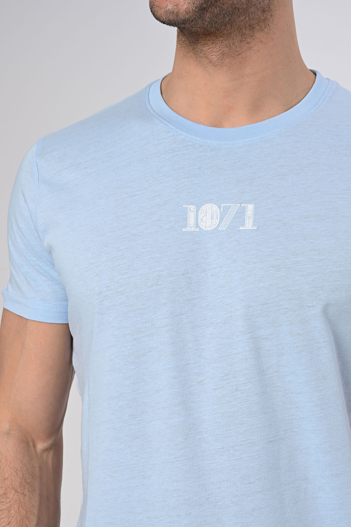 Yeni Sezon 1071 Tasarım Pamuk Bisiklet Yaka Mavi T-shirt 23'