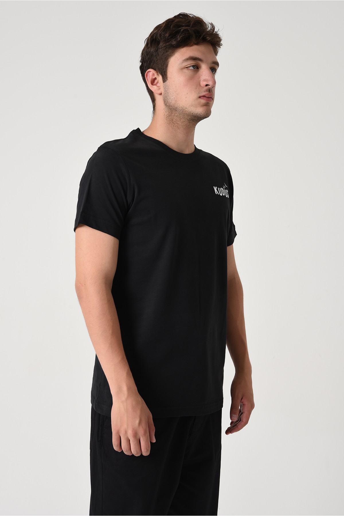 Kudüs Tasarım Pamuk Bisiklet Yaka Siyah T-shirt 22’