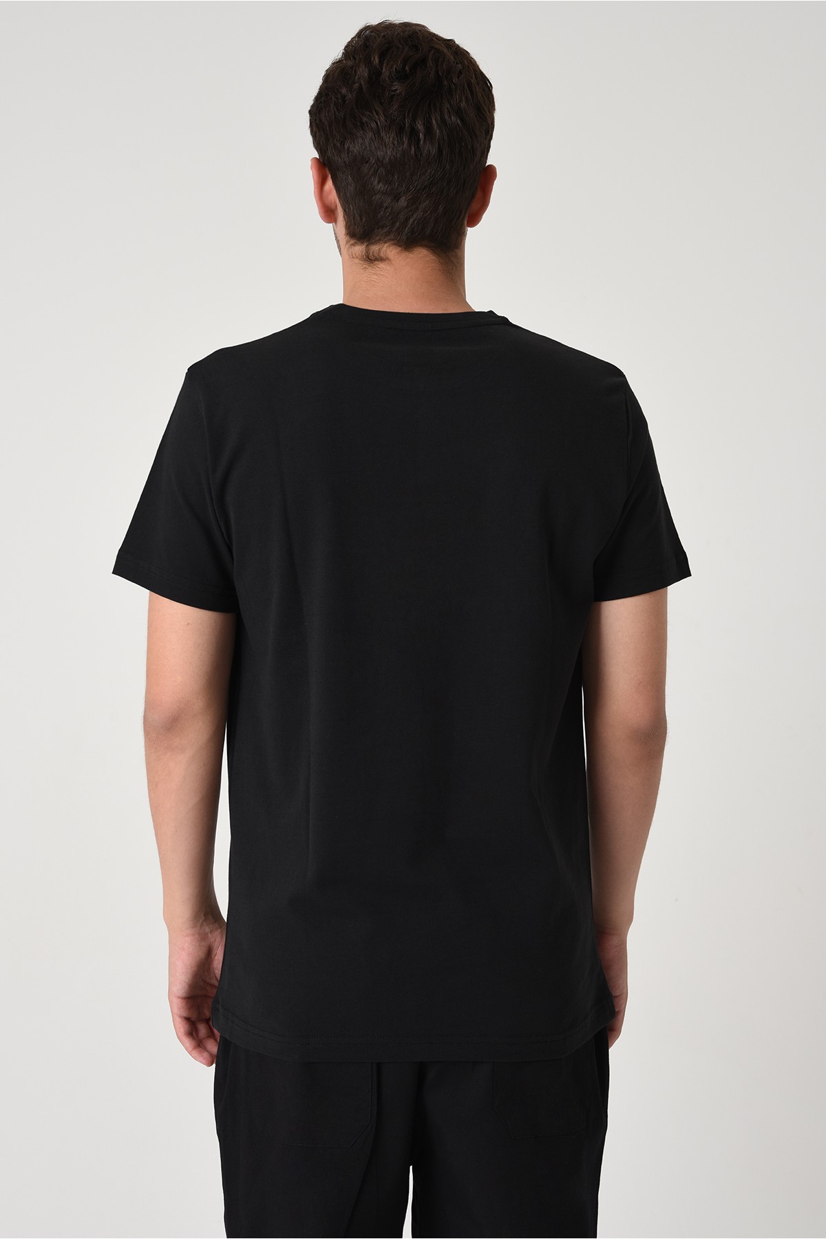 1071 Tasarım Pamuk Bisiklet Yaka Siyah T-shirt 22'