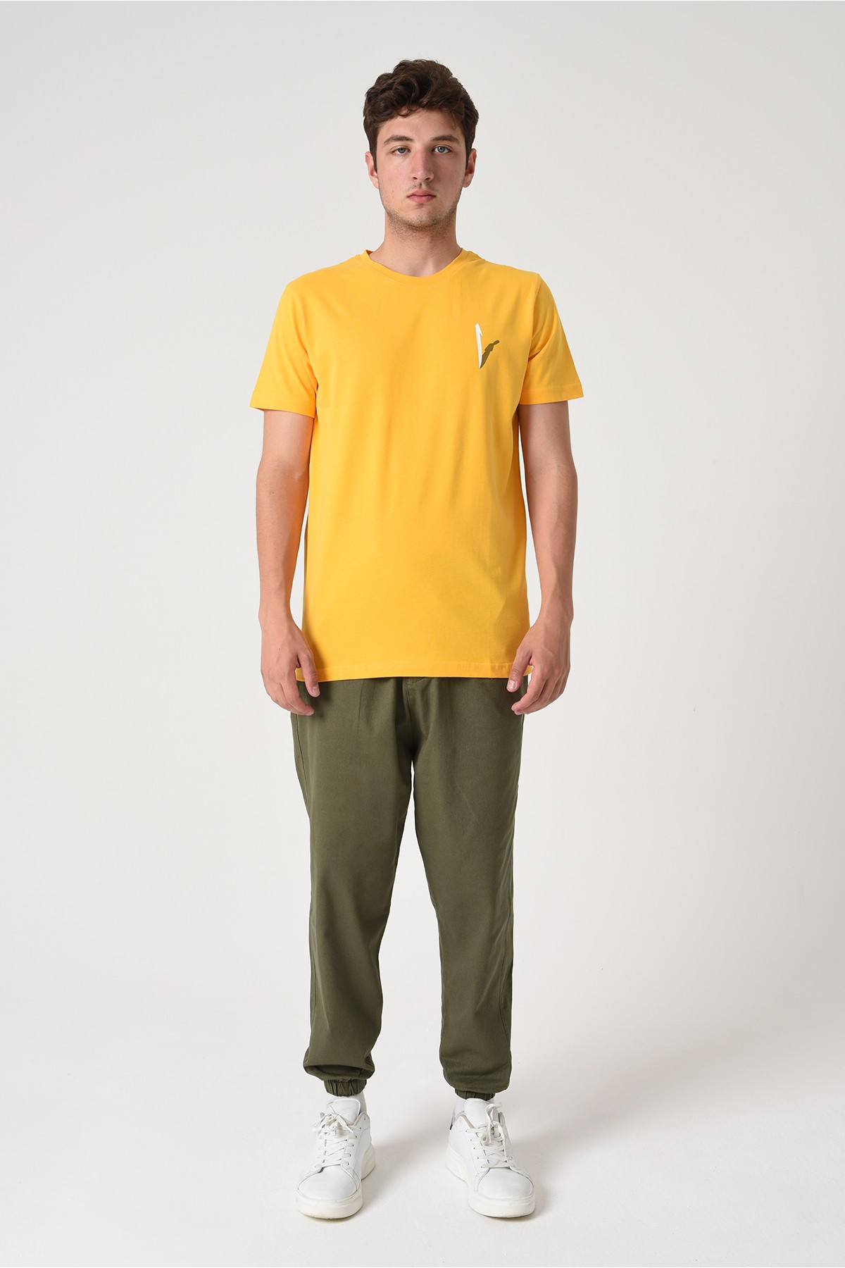 Elif Tasarım Pamuk Bisiklet Yaka Sarı T-shirt 22’